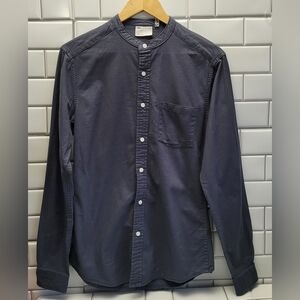 ASOS DESIGN Men’s Long Sleeve Button Up Shirt Band Collar CottonColor Gray Mea